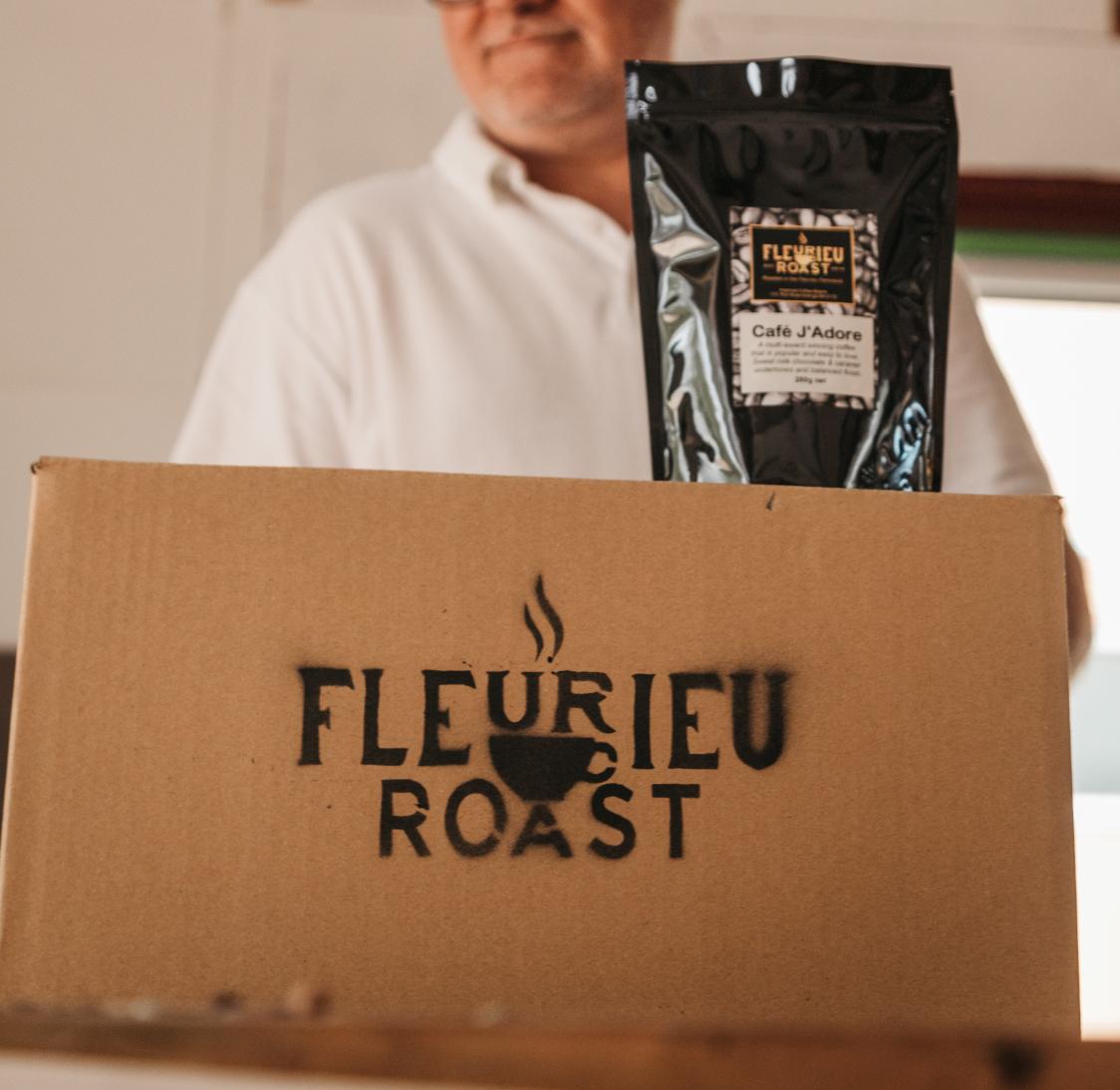 Packing bags of Fleurieu Roast coffee